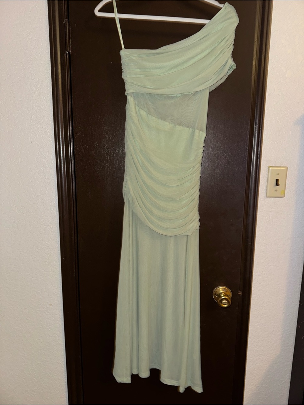 SHEIN One-Shoulder Pale Mint Chiffon Gown